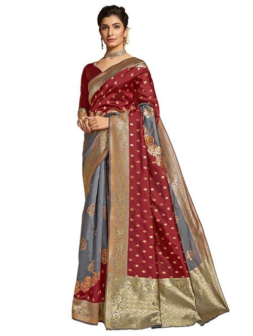 ethnic motifs woven saree with blouse - 17630124 - Very Small Image - 1