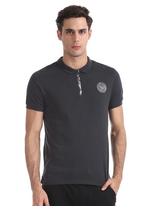 grey solid polo t-shirt - 17630903 - Very Small Image - 1