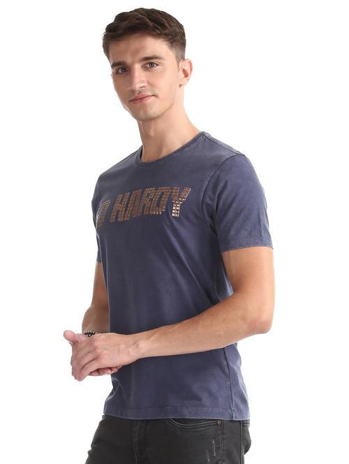 navy blue chest print t-shirt - 17631158 - Very Small Image - 1