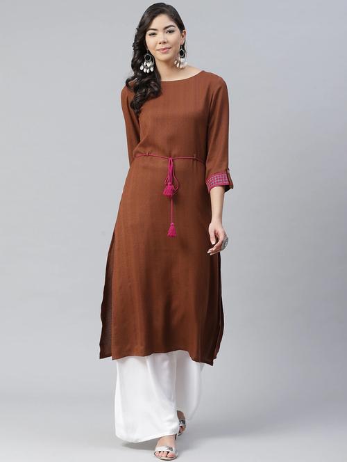 solid a-line kurta - 17632985 - Very Small Image - 1