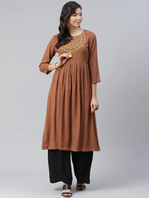 embroidered a-line kurta - 17632988 - Very Small Image - 1