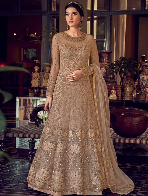 beige net semistitched suit - 17632991 - Very Small Image - 1