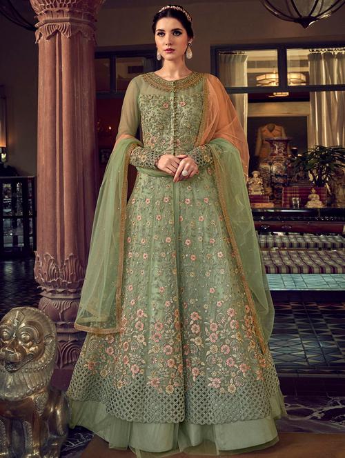 green net semistitched suit - 17632992 - Very Small Image - 1