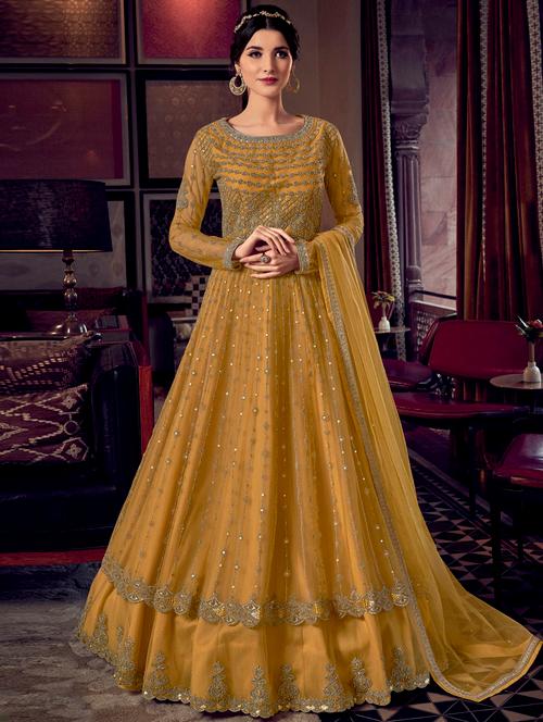 yellow net semistitched suit - 17632993 - Very Small Image - 1
