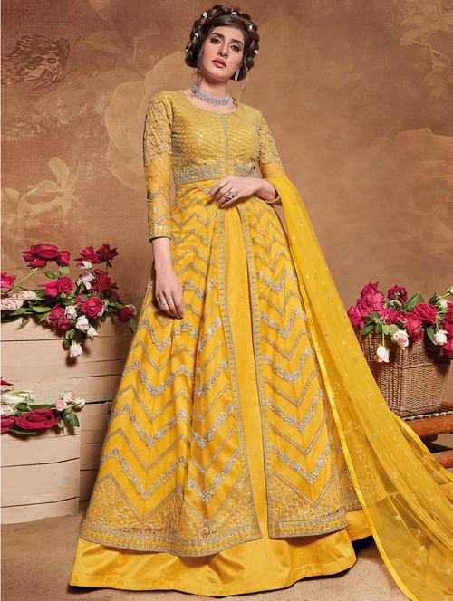 yellow net semistitched suit - 17633002 - Very Small Image - 1