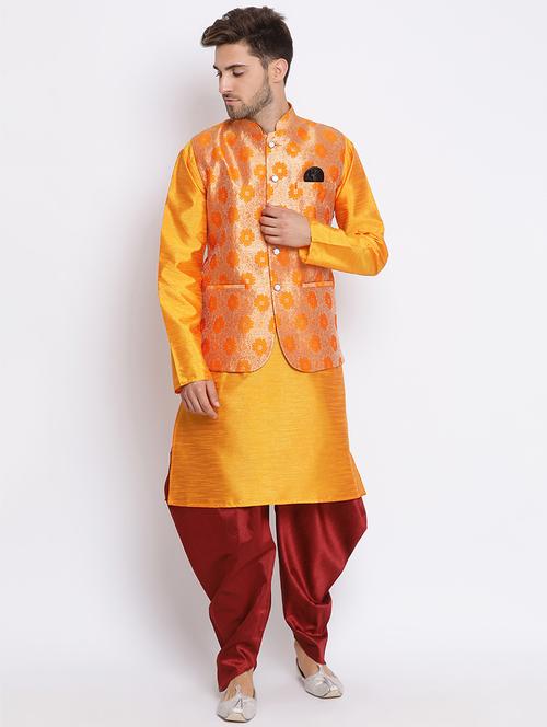 orange dhoti kurta set with orange printed nehru jacket - 17633363 - Very Small Image - 1