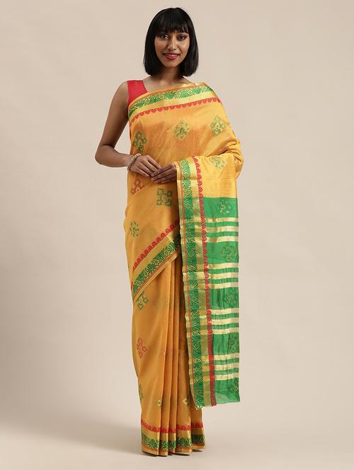 ethnic motifs woven saree with blouse - 17633594 - Very Small Image - 1