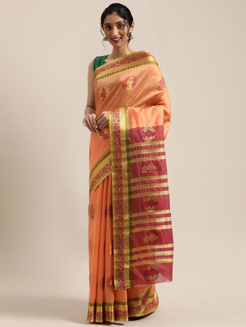 ethnic motifs woven saree with blouse - 17633595 - Very Small Image - 1