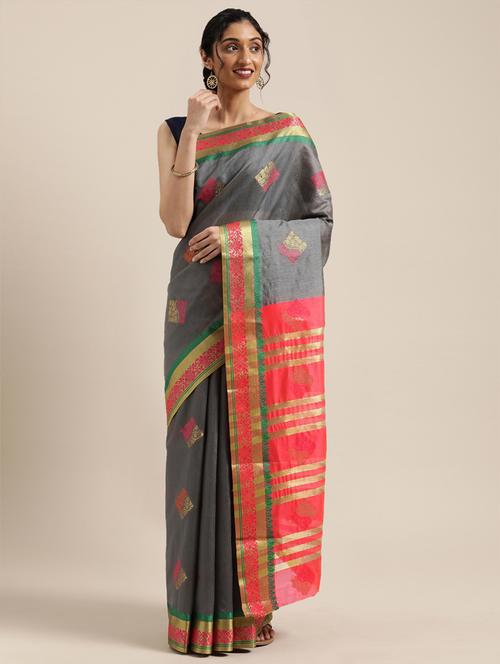 ethnic motifs woven saree with blouse - 17633597 - Very Small Image - 1