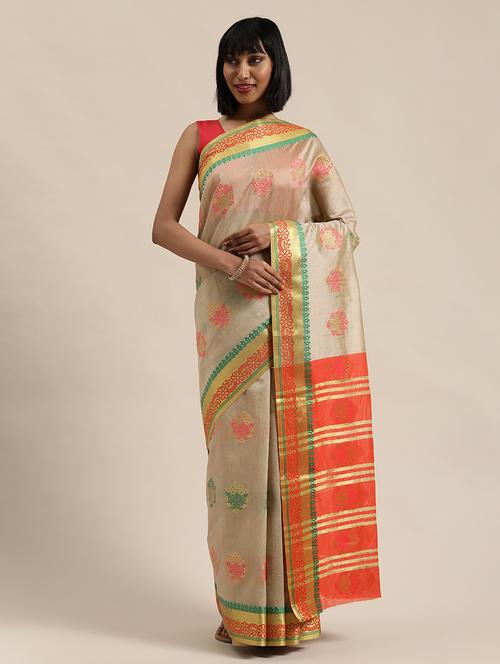 ethnic motifs woven saree with blouse - 17633599 - Very Small Image - 1