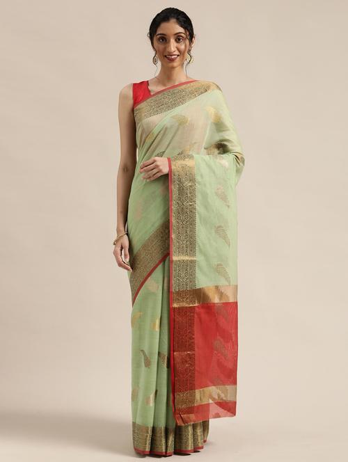 ethnic motifs woven saree with blouse - 17633604 - Very Small Image - 1