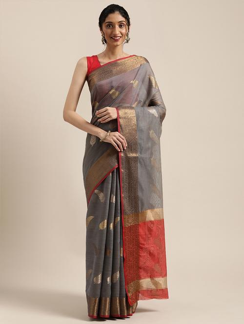 ethnic motifs woven saree with blouse - 17633607 - Very Small Image - 1