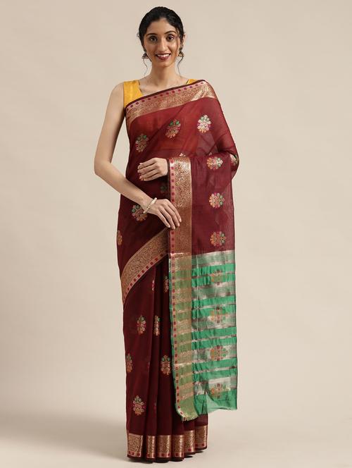 ethnic motifs woven saree with blouse - 17633611 - Very Small Image - 1