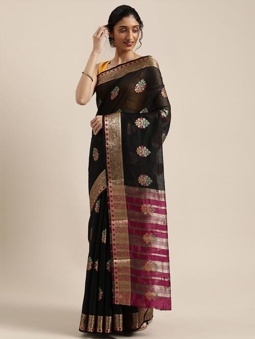 ethnic motifs woven saree with blouse - 17633612 - Very Small Image - 1