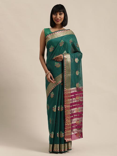 ethnic motifs woven saree with blouse - 17633613 - Very Small Image - 1