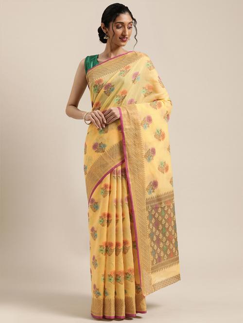ethnic motifs woven saree with blouse - 17633623 - Very Small Image - 1