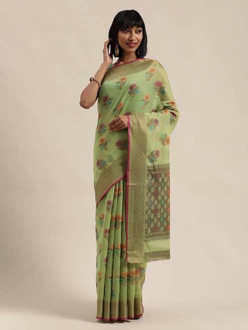 ethnic motifs woven saree with blouse - 17633624 - Very Small Image - 1