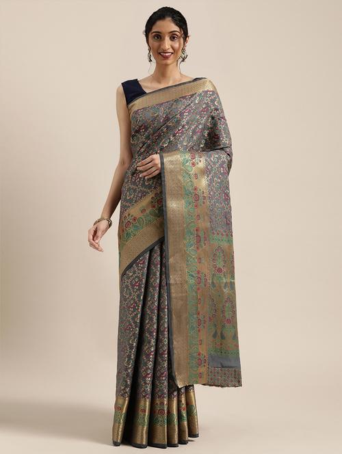 ethnic motifs woven saree with blouse - 17633625 - Very Small Image - 1