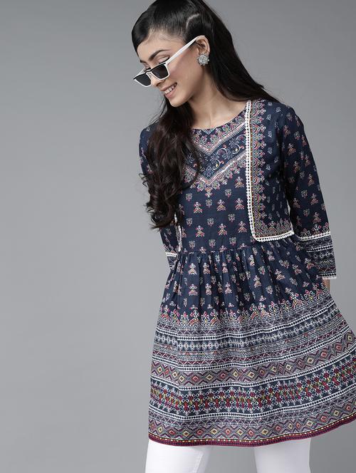 lace detail printed flared tunic - 17633685 - Very Small Image - 1