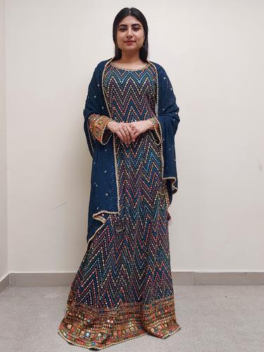 teal embroidered long kurta with dupatta set - 17633691 - Very Small Image - 1