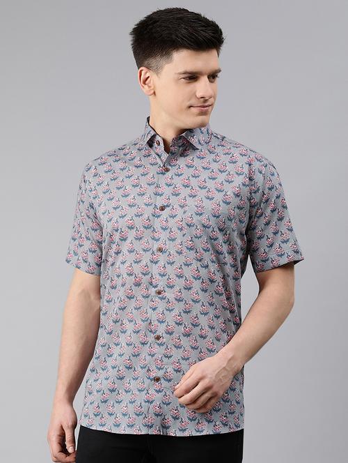grey floral casual shirt - 17633944 - Very Small Image - 1