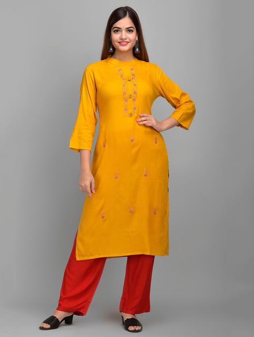 yellow rayon kurta palazzo set - 17635626 - Very Small Image - 1