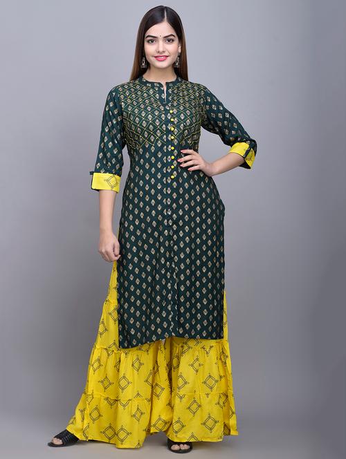 yellow rayon kurta sharara set - 17635634 - Very Small Image - 1