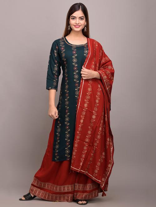 teal kurta palazzo set - 17635636 - Very Small Image - 1