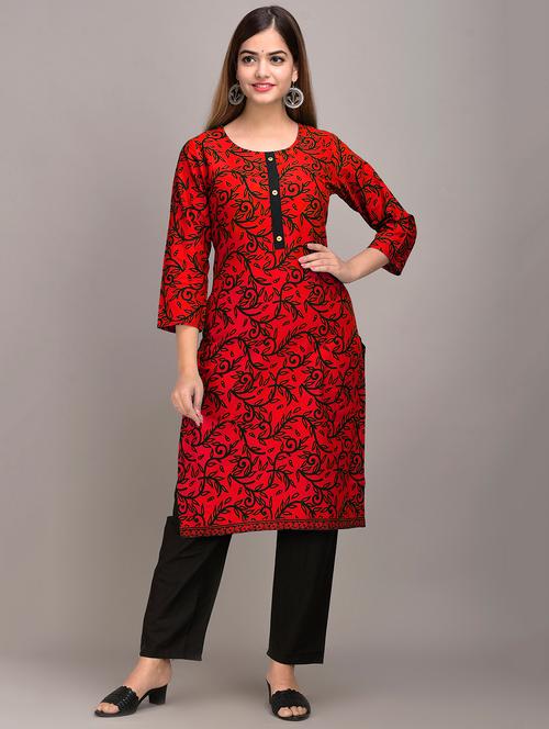 red cotton kurta pant set - 17635647 - Very Small Image - 1