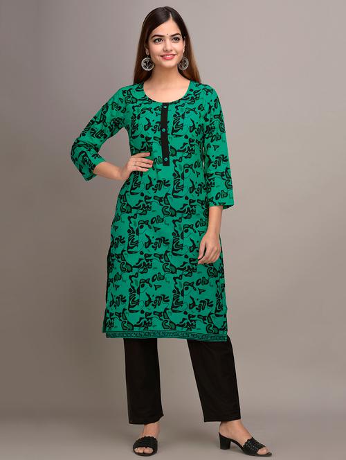 green cotton kurta pant set - 17635648 - Very Small Image - 1