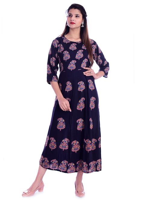 navy blue rayon aline gown - 17635742 - Very Small Image - 1