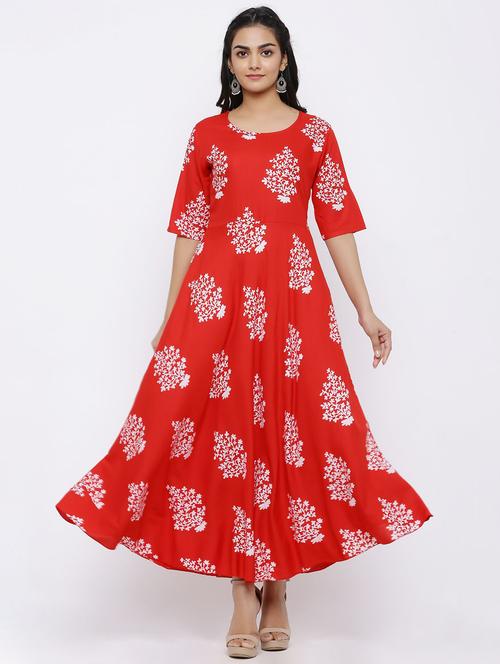 red rayon flared gown - 17635756 - Very Small Image - 1