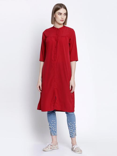 maroon straight kurta - 17635855 - Very Small Image - 1