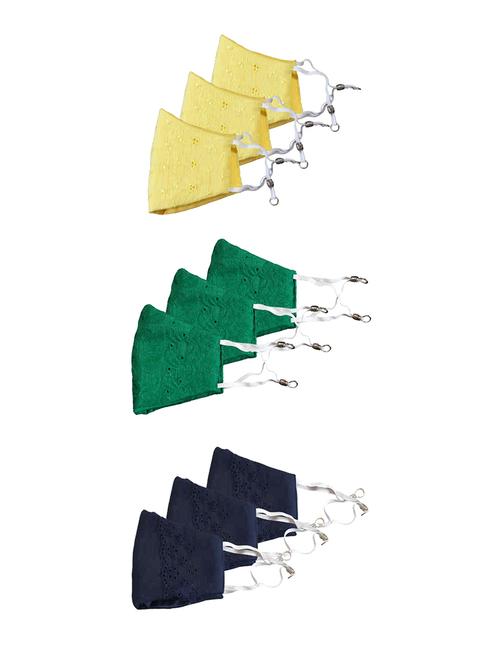 yellow cotton printed women mask (pack of 9) - 17635956 - Very Small Image - 1