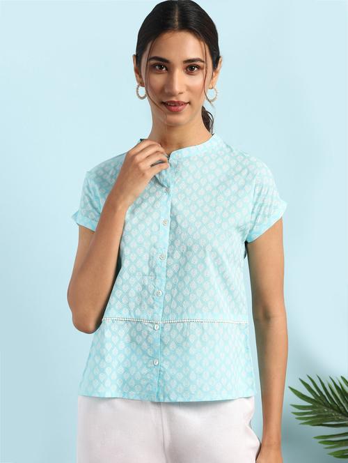 mandarin neck printed top - 17637778 - Very Small Image - 1