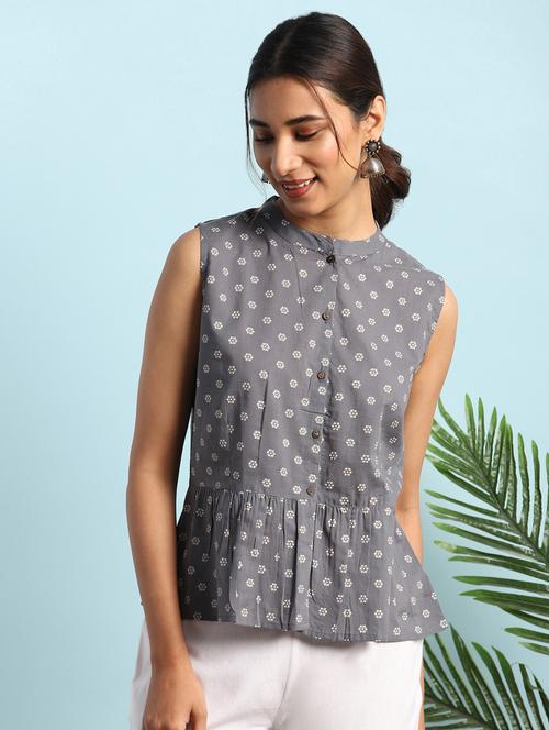 mandarin neck floral top - 17637780 - Very Small Image - 1