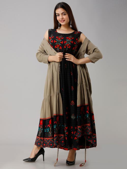 printed flared kurta with shrug - 17640024 - Very Small Image - 1