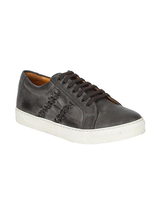 grey leather lace up sneakers - 17641657 - Very Small Image - 1