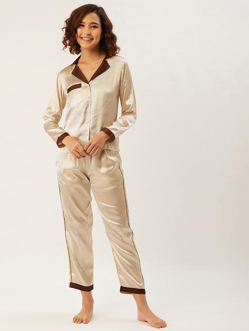 contrast detail nightwear pajama set - 17642124 - Very Small Image - 1