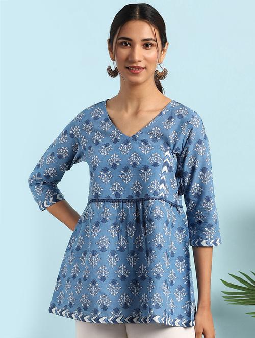 v-neck floral peplum tunic - 17643269 - Very Small Image - 1