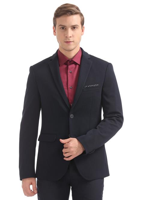 navy blue solid single breasted formal blazer - 17644512 - Very Small Image - 1
