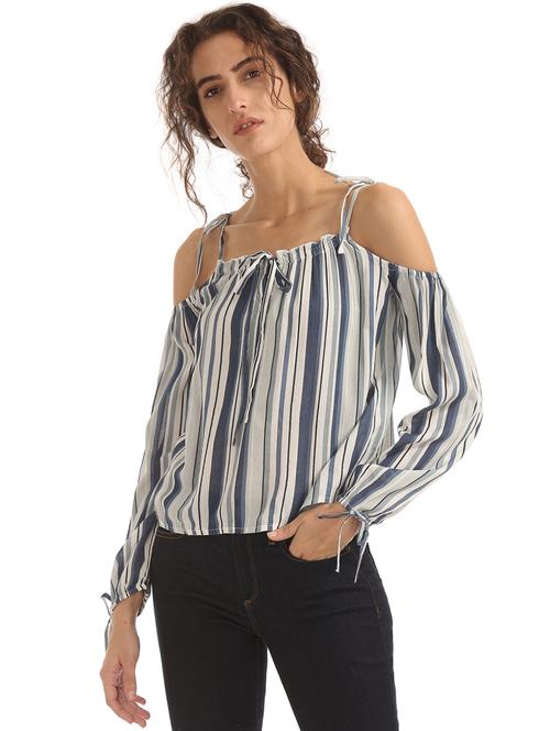 cold shoulder striped top - 17645392 - Very Small Image - 1