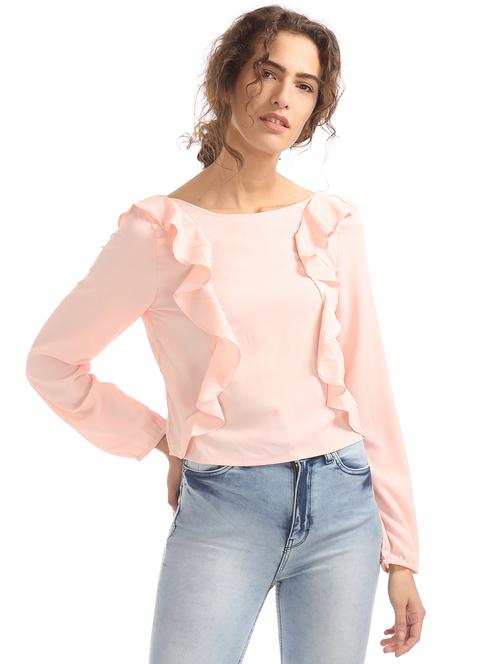 round neck ruffled top - 17645421 - Very Small Image - 1