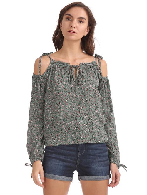 cold shoulder floral top - 17645465 - Very Small Image - 1