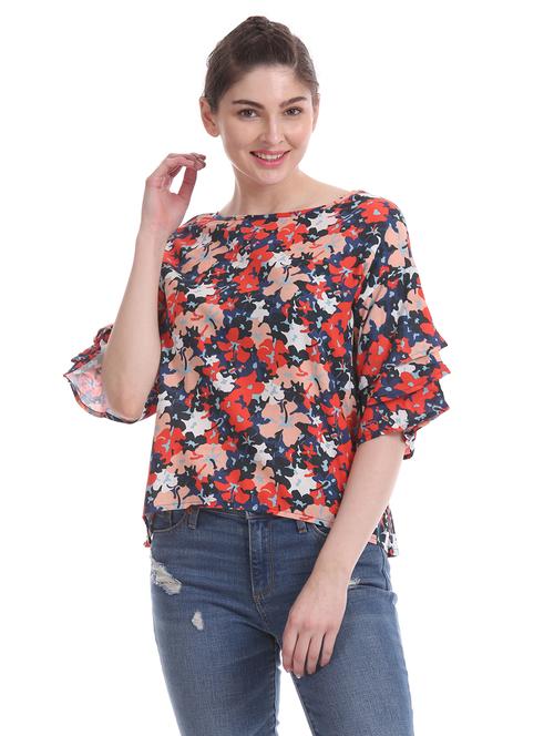 boat neck floral top - 17645497 - Very Small Image - 1