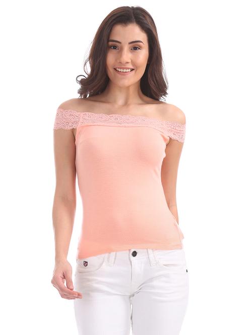 lace trim off shoulder top - 17645527 - Very Small Image - 1