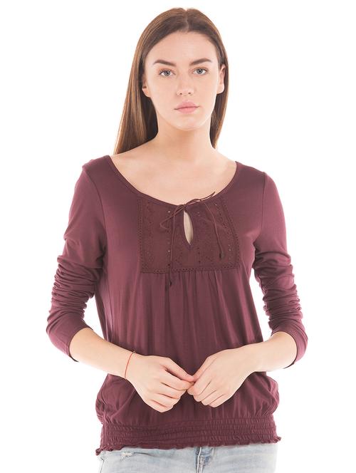 embroidered yoke smocked hem top - 17645597 - Very Small Image - 1