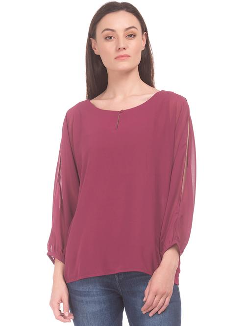 keyhole neck slit sleeves top - 17645616 - Very Small Image - 1