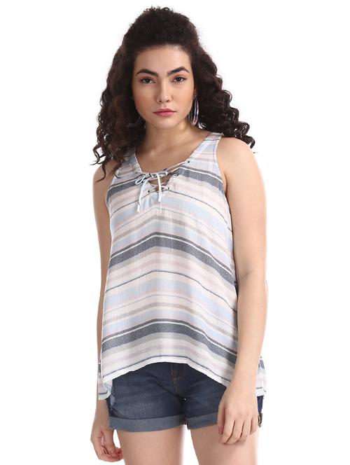 lace up patterned striped top - 17645660 - Very Small Image - 1