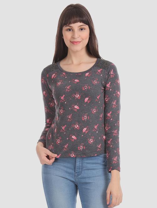 floral print lace insert t-shirt - 17645802 - Very Small Image - 1